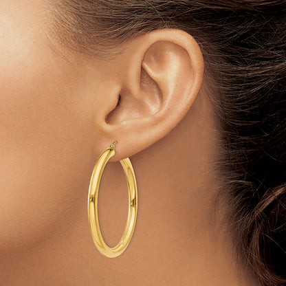 14K 4x45mm Polished Lightweight Tube Hoop Earrings