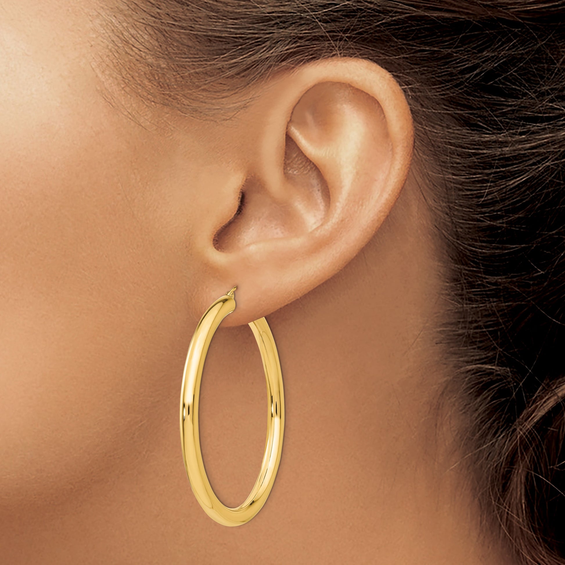 14K 4x50mm Polished Tube Hoop Earrings