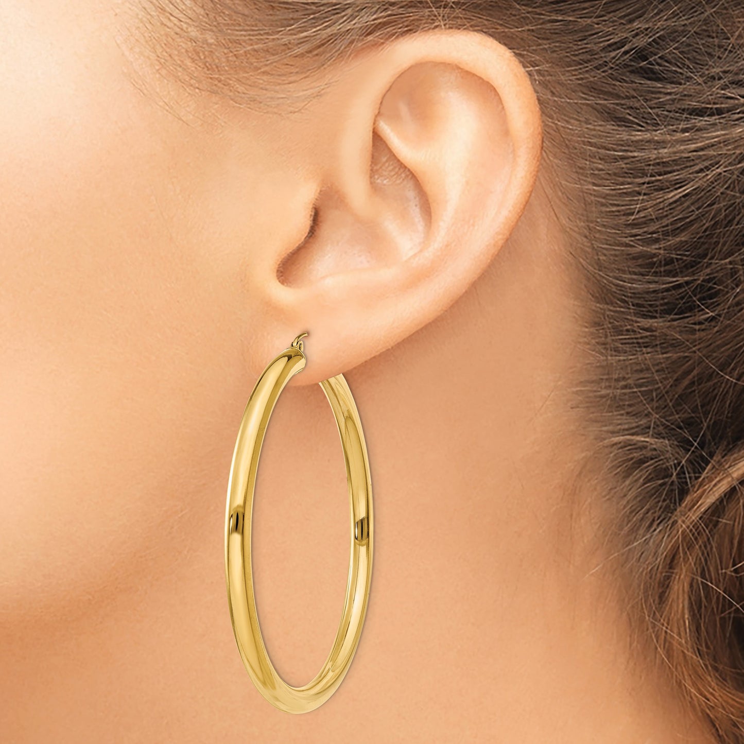 14K 4x55mm Polished Tube Hoop Earrings