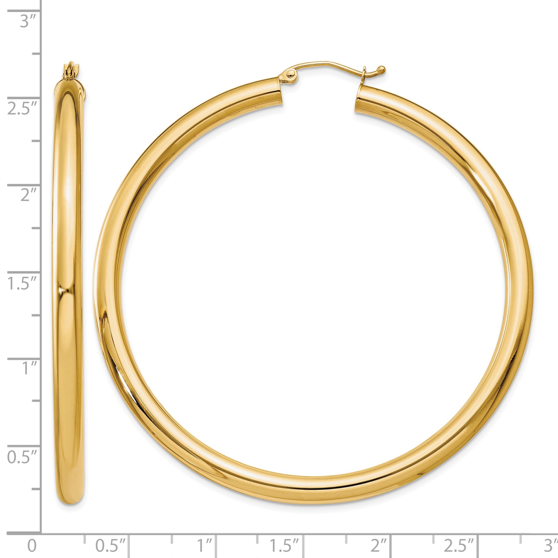14K 4x60mm Polished Lightweight Tube Hoop Earrings