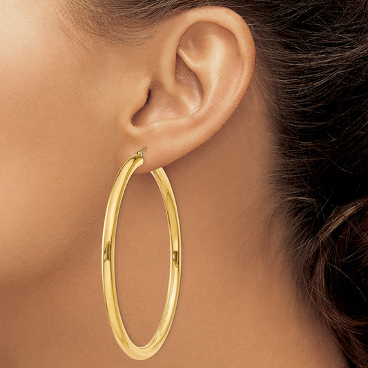 14K 4x65mm Polished Tube Hoop Earrings