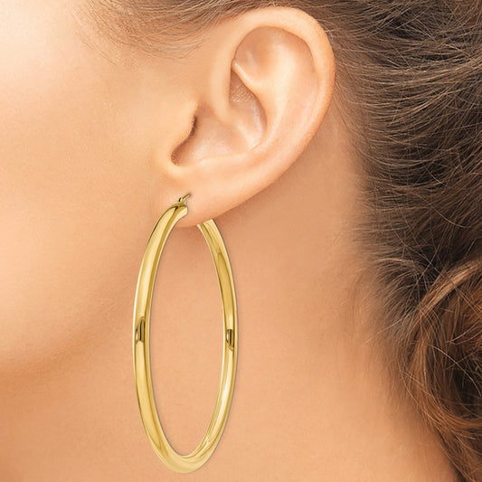 14K 4x65mm Polished Lightweight Tube Hoop Earrings