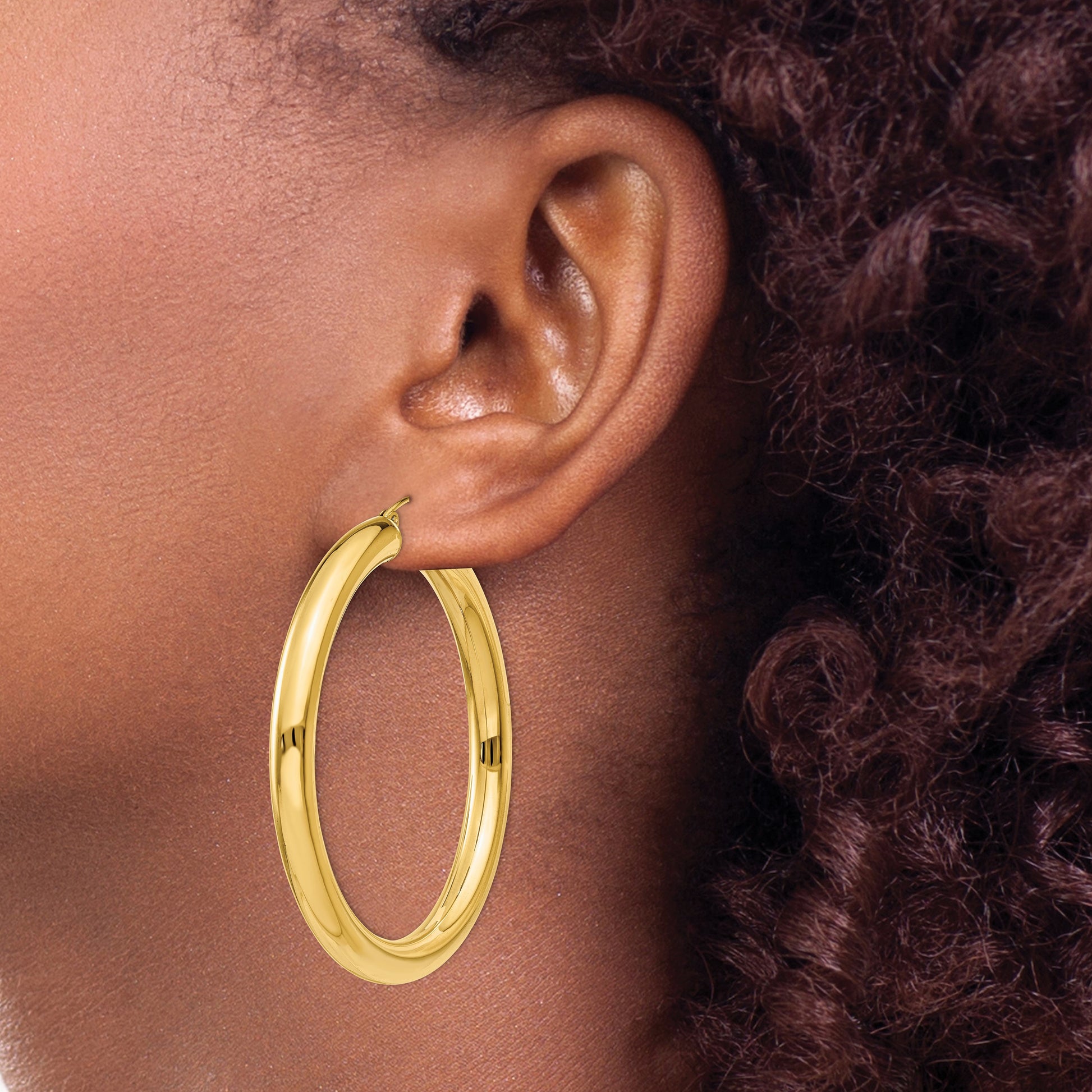 14k 5x50mm Polished Tube Hoop Earrings