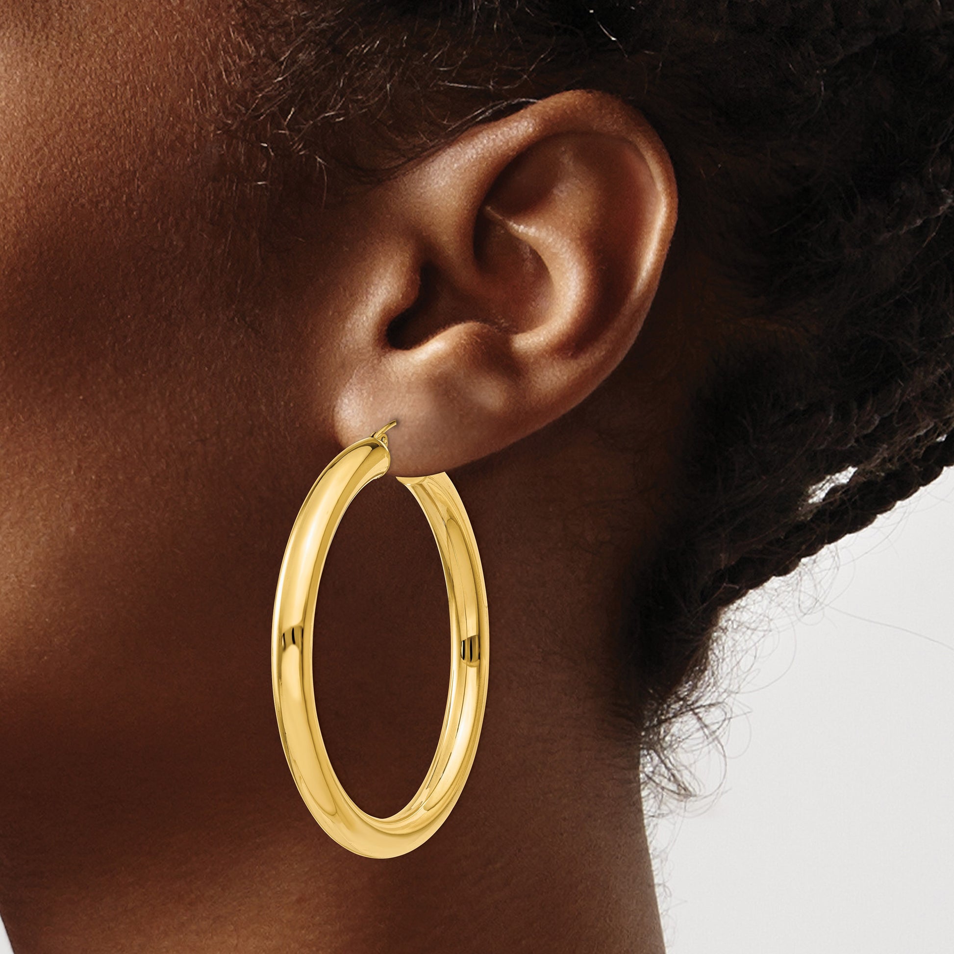 14k 5x50mm Polished Lightweight Tube Hoop Earrings