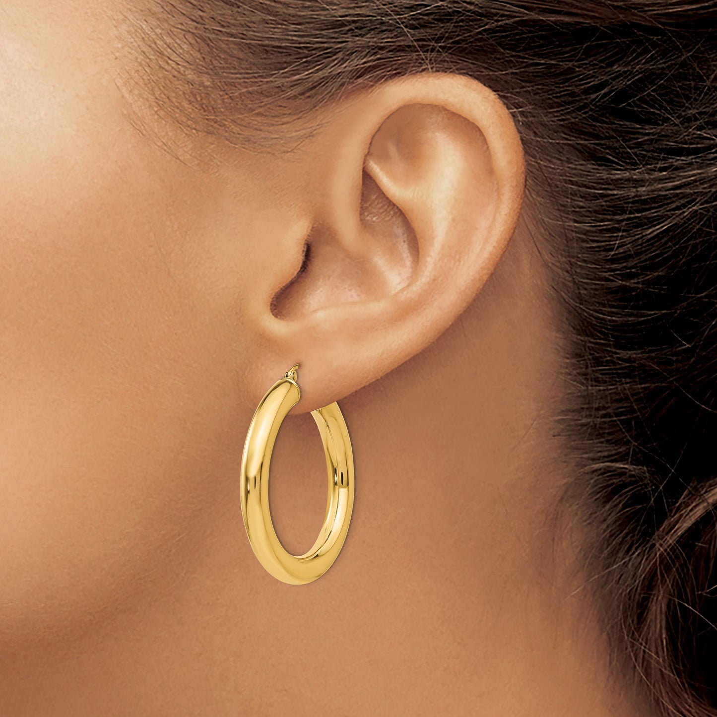14k 5x35mm Polished Lightweight Tube Hoop Earrings