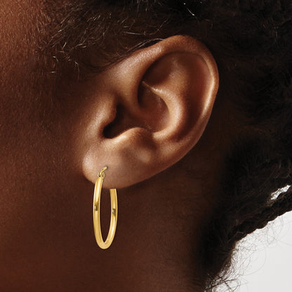 14k 2x24mm Oval Polished Tube Hoop Earrings