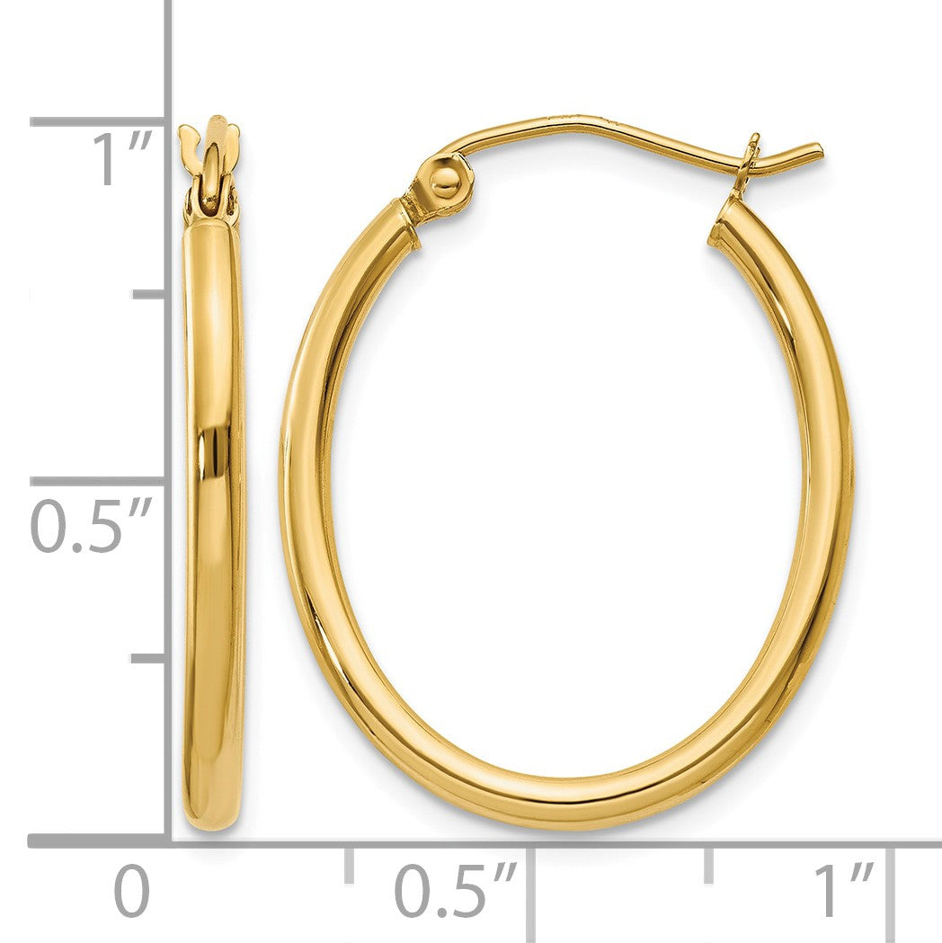 14k 2x24mm Oval Polished Tube Hoop Earrings