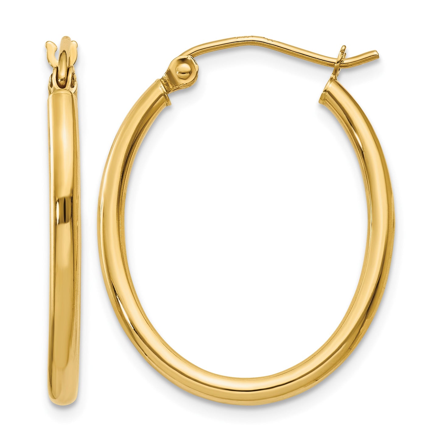 14k 2x24mm Oval Polished Tube Hoop Earrings