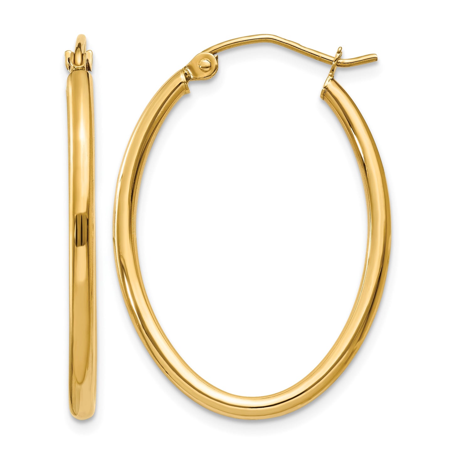 14k 2x30mm Oval Polished Tube Hoop Earrings
