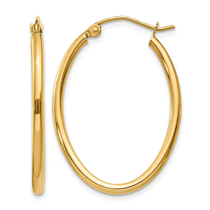 14k 2x30mm Oval Polished Tube Hoop Earrings