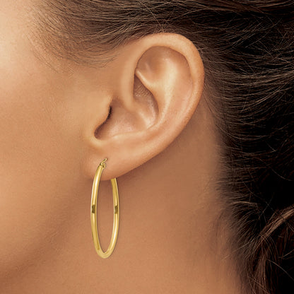14k 2x35mm Oval Polished Tube Hoop Earrings