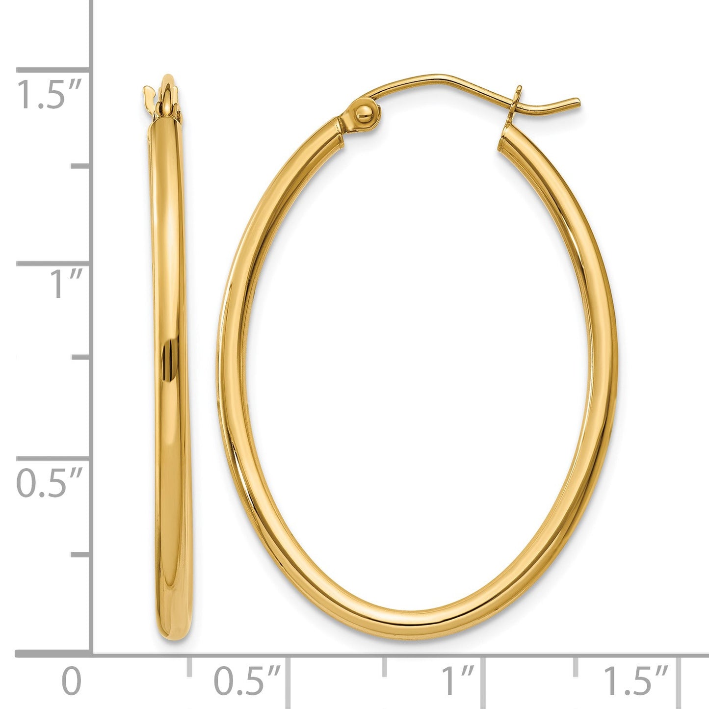 14k 2x35mm Oval Polished Tube Hoop Earrings