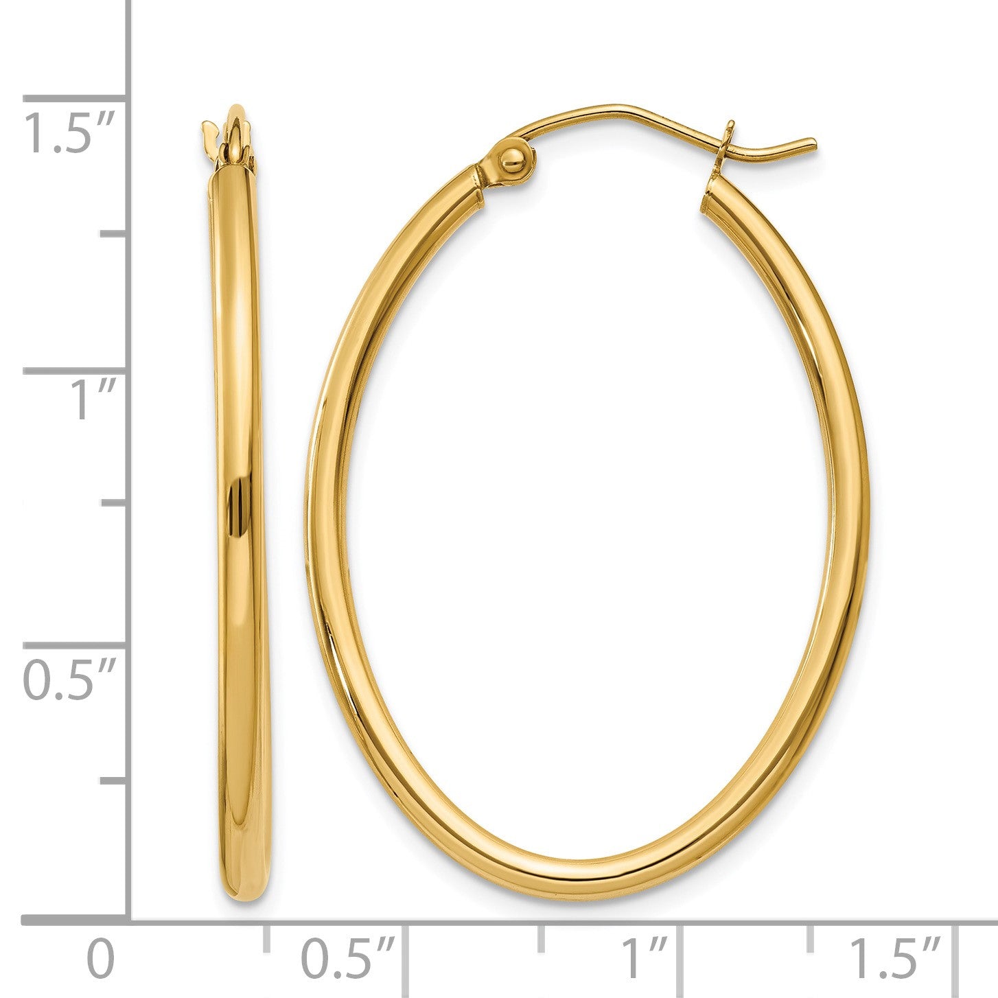 14k 2x35mm Oval Polished Tube Hoop Earrings