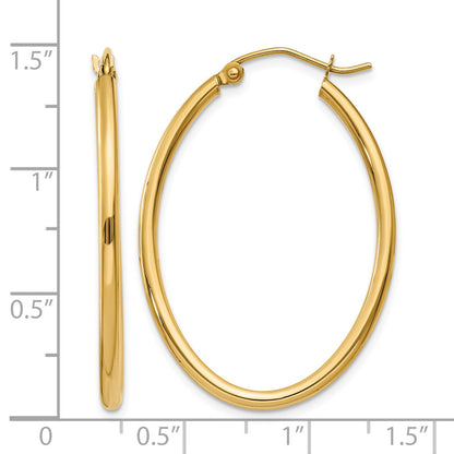 14k 2x35mm Oval Polished Tube Hoop Earrings