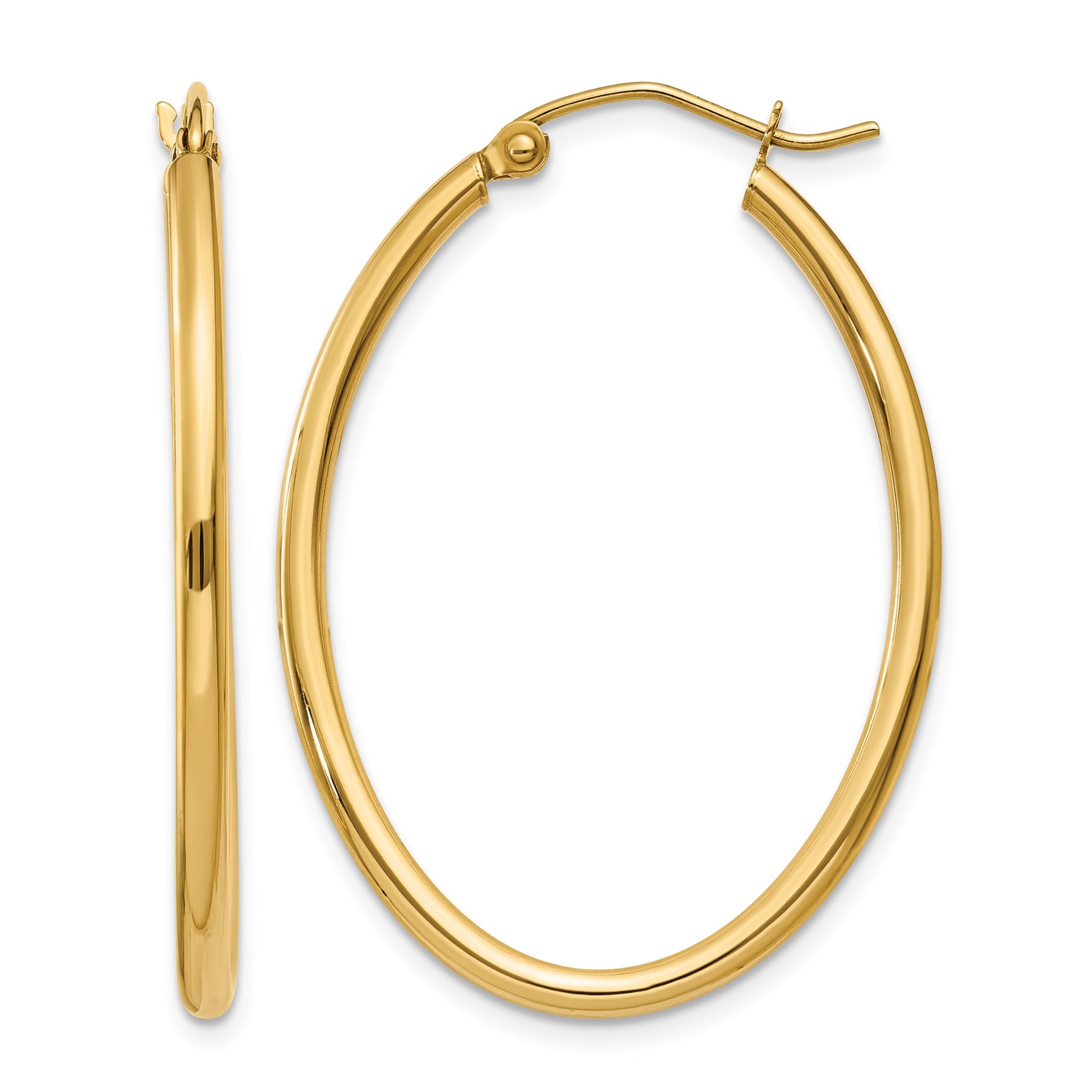14k 2x35mm Oval Polished Tube Hoop Earrings