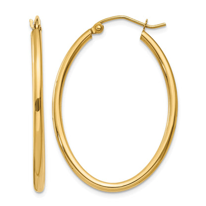 14k 2x35mm Oval Polished Tube Hoop Earrings
