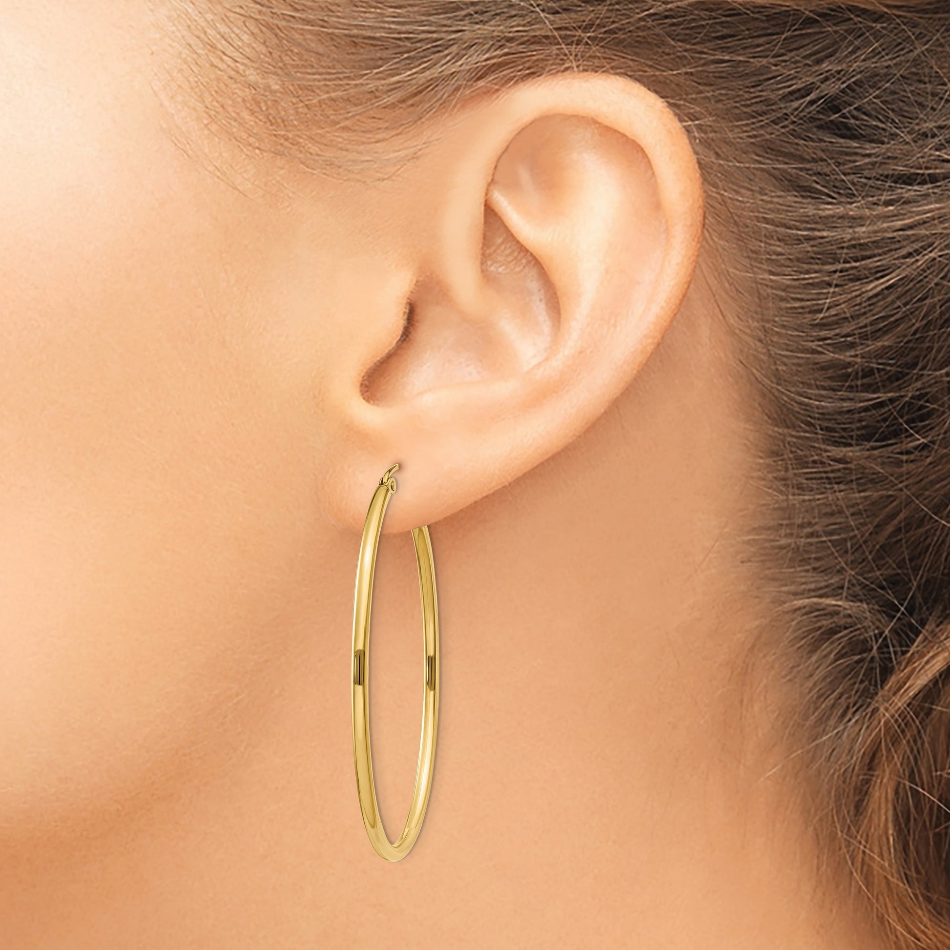14k 2x47mm Oval Polished Tube Hoop Earrings