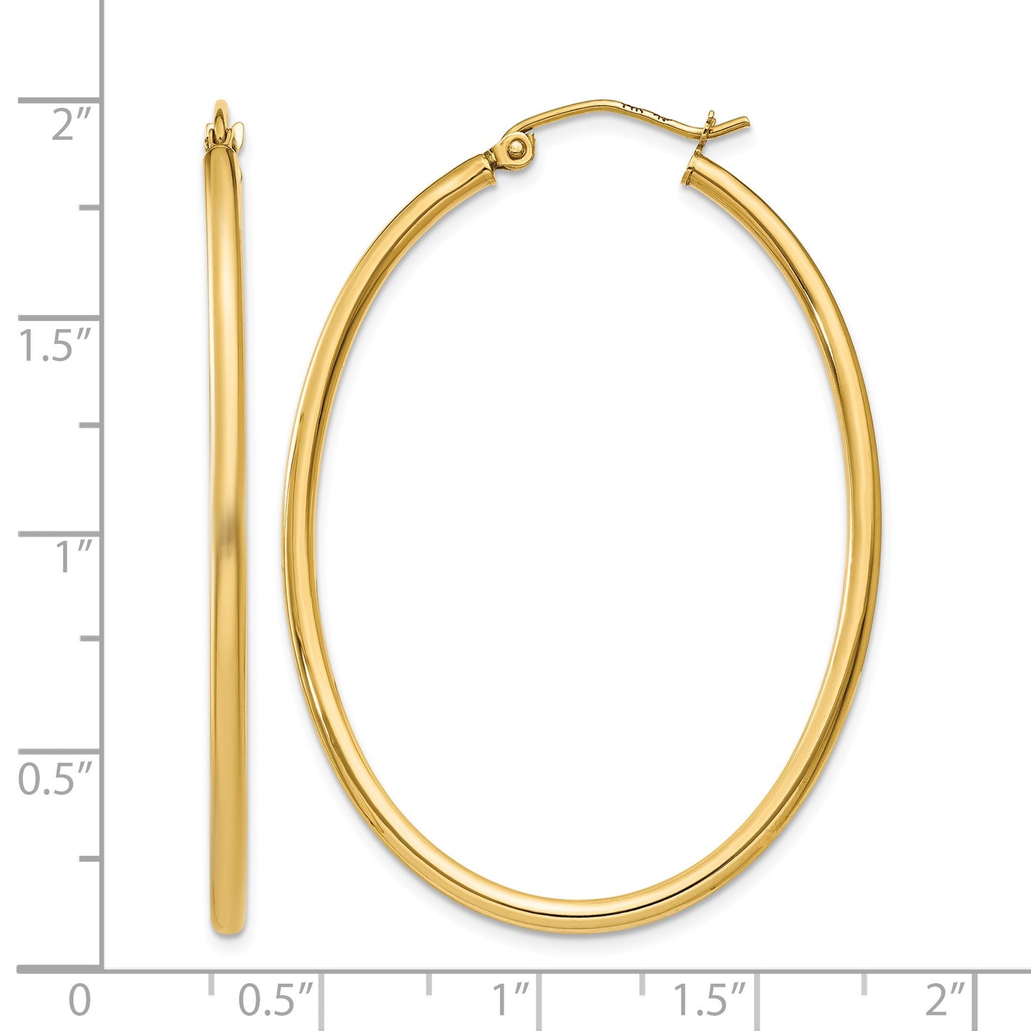 14k 2x47mm Oval Polished Tube Hoop Earrings