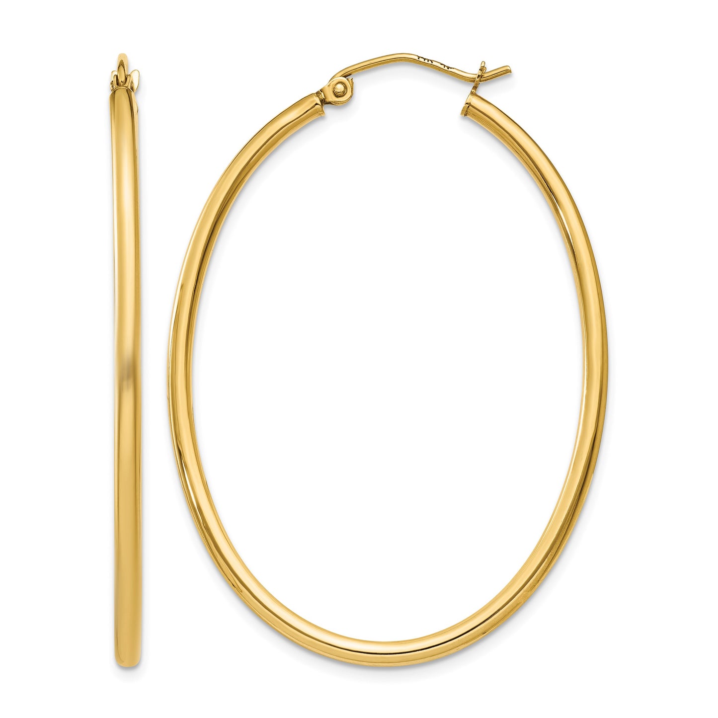 14k 2x47mm Oval Polished Tube Hoop Earrings