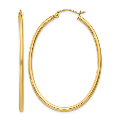 14k 2x47mm Oval Polished Tube Hoop Earrings