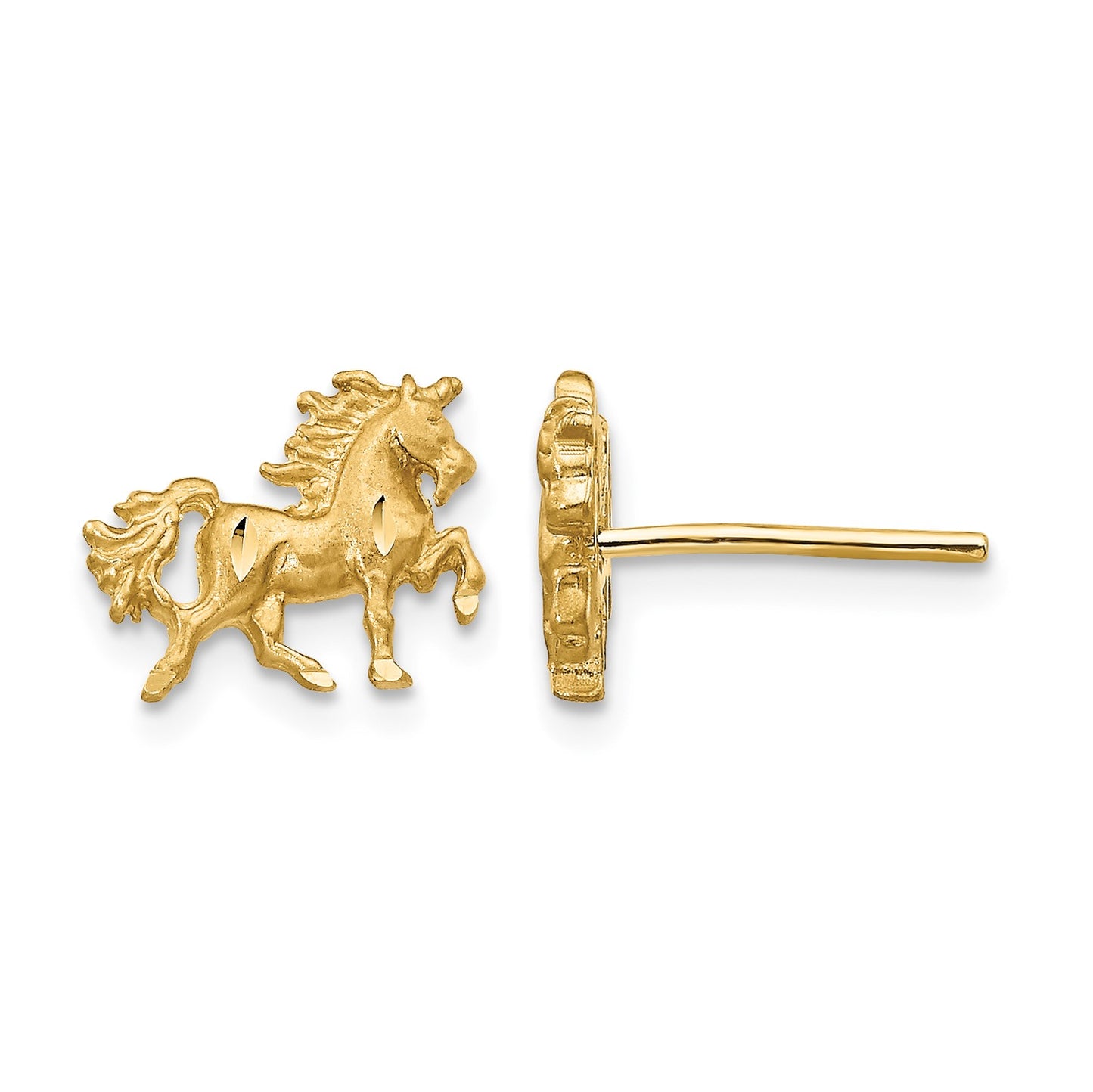 14k Satin Diamond-cut Unicorn Post Earrings