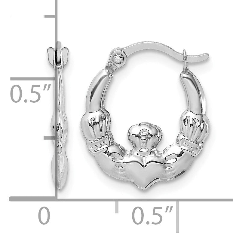 14k White Gold Claddagh Hoop Earrings
