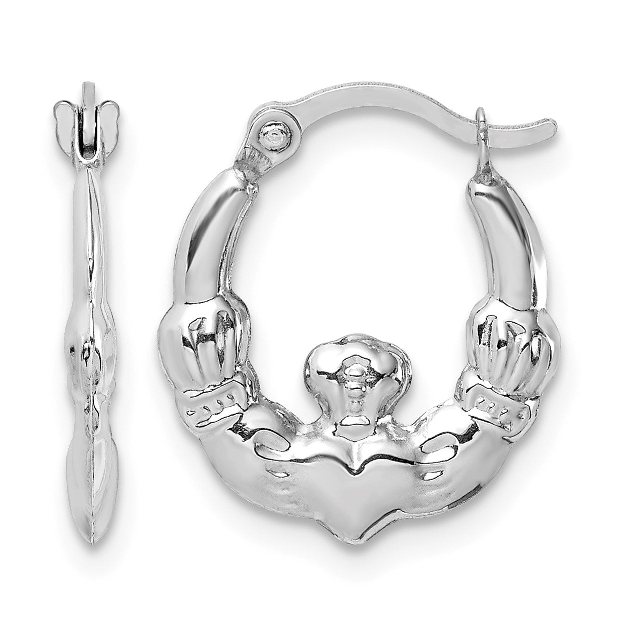 14k White Gold Claddagh Hoop Earrings