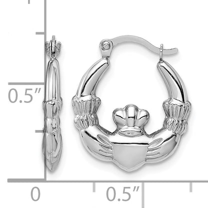 14k White Gold Claddagh Hoop Earrings