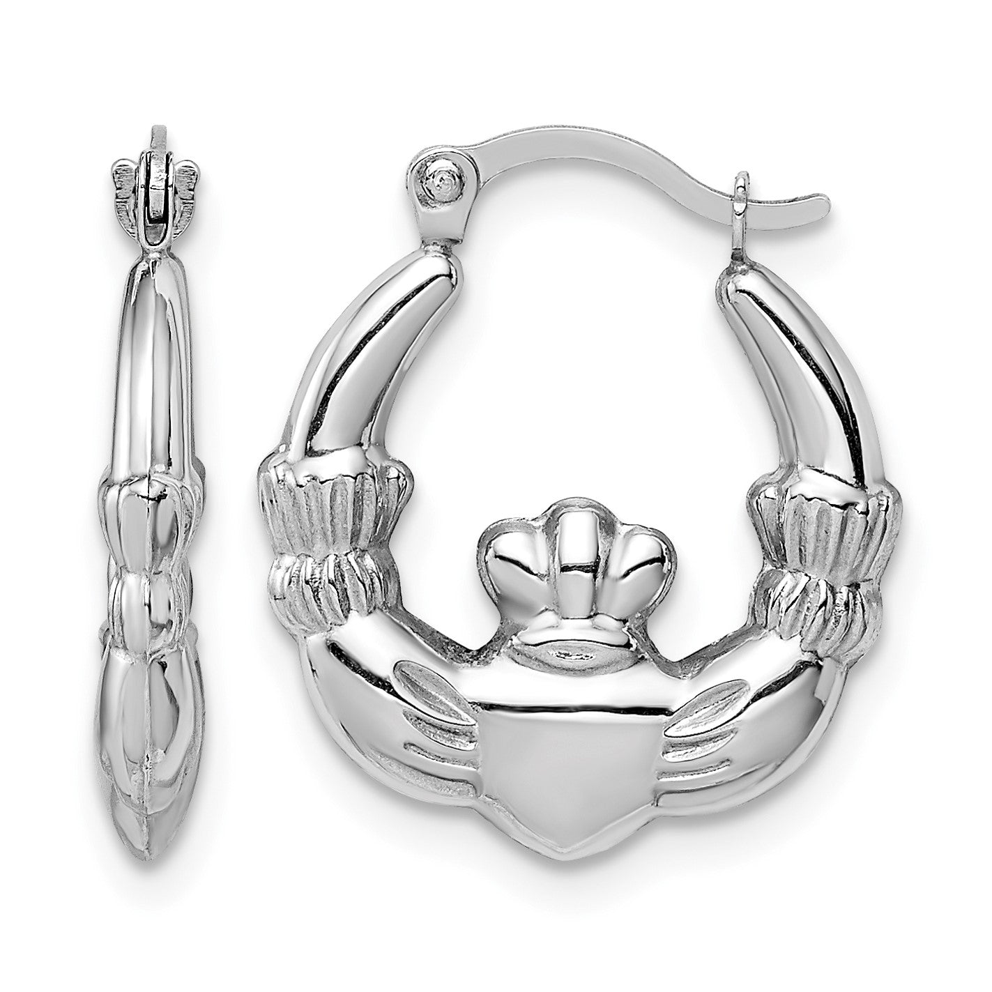 14k White Gold Claddagh Hoop Earrings