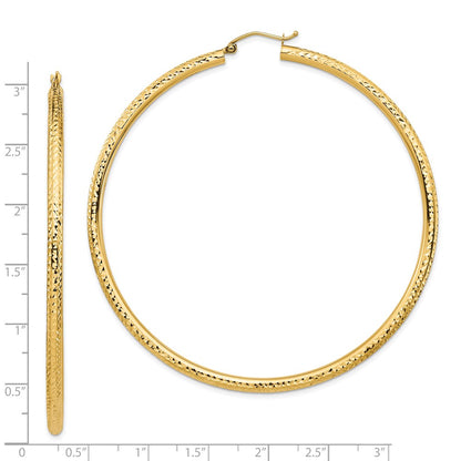 14k Lightweight 3mm Diamond-cut Hoop Earrings