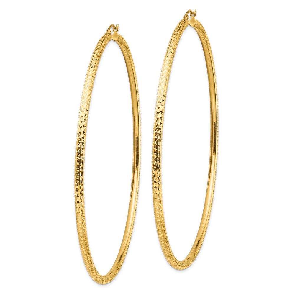 14k Lightweight 3mm Diamond-cut Hoop Earrings