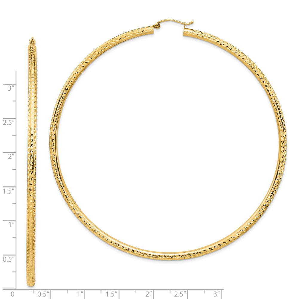 14k Lightweight 3mm Diamond-cut Hoop Earrings