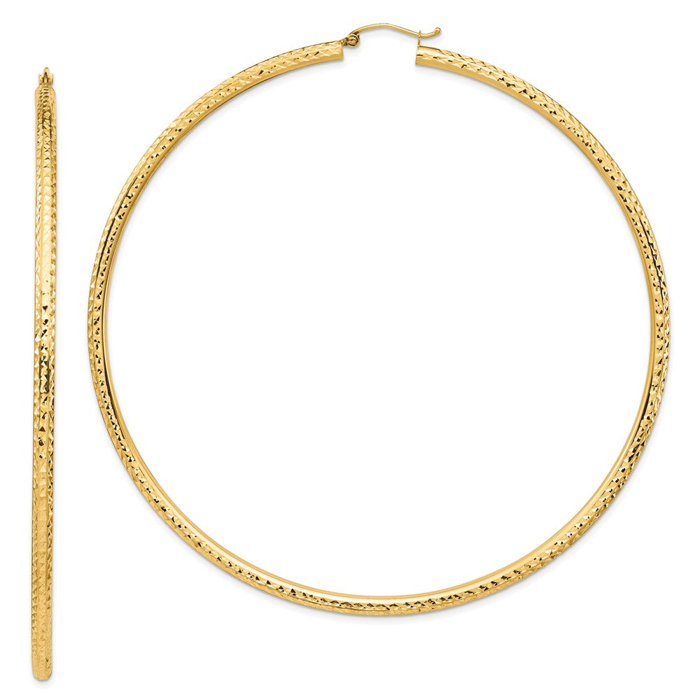 14k Lightweight 3mm Diamond-cut Hoop Earrings