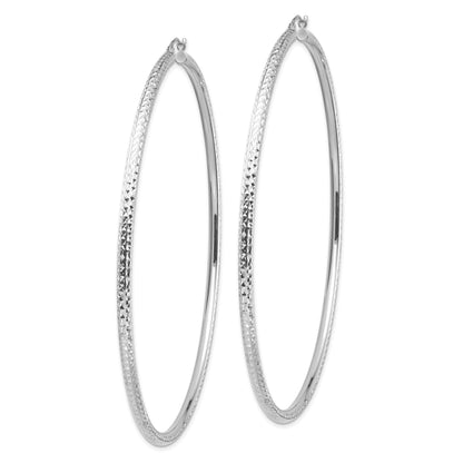 14k White Gold 3x90mm Lightweight Diamond-cut Tube Hoop Earrings