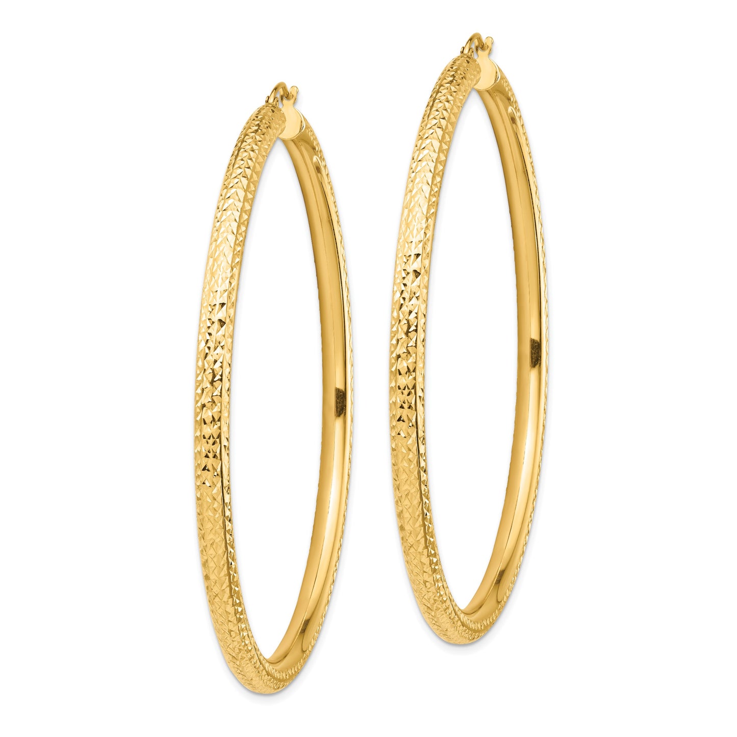 14k 4x70mm Diamond-cut Lightweight Round Tube Hoop Earrings