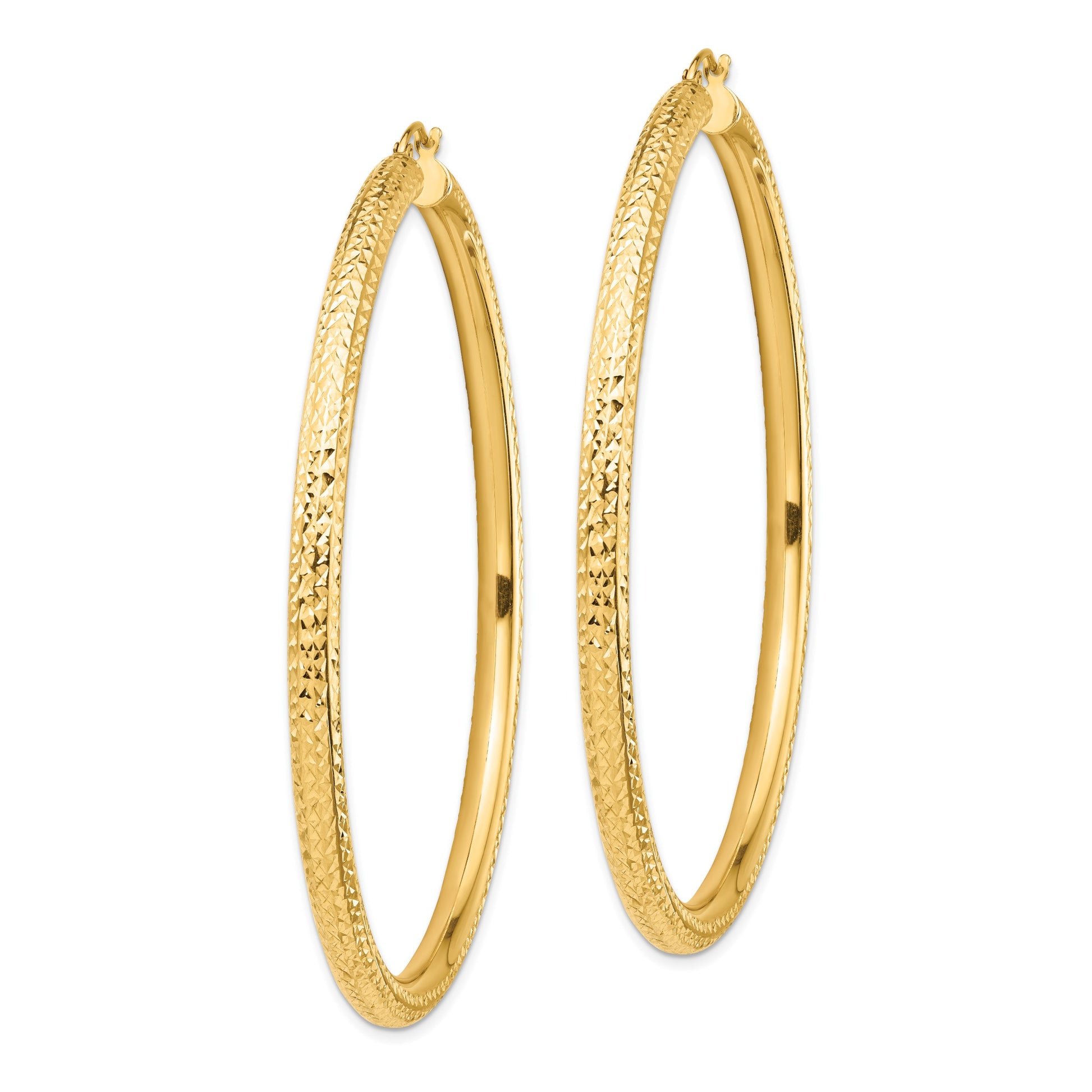 14k 4x70mm Diamond-cut Lightweight Round Tube Hoop Earrings