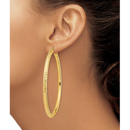 14k 4x70mm Diamond-cut Lightweight Round Tube Hoop Earrings