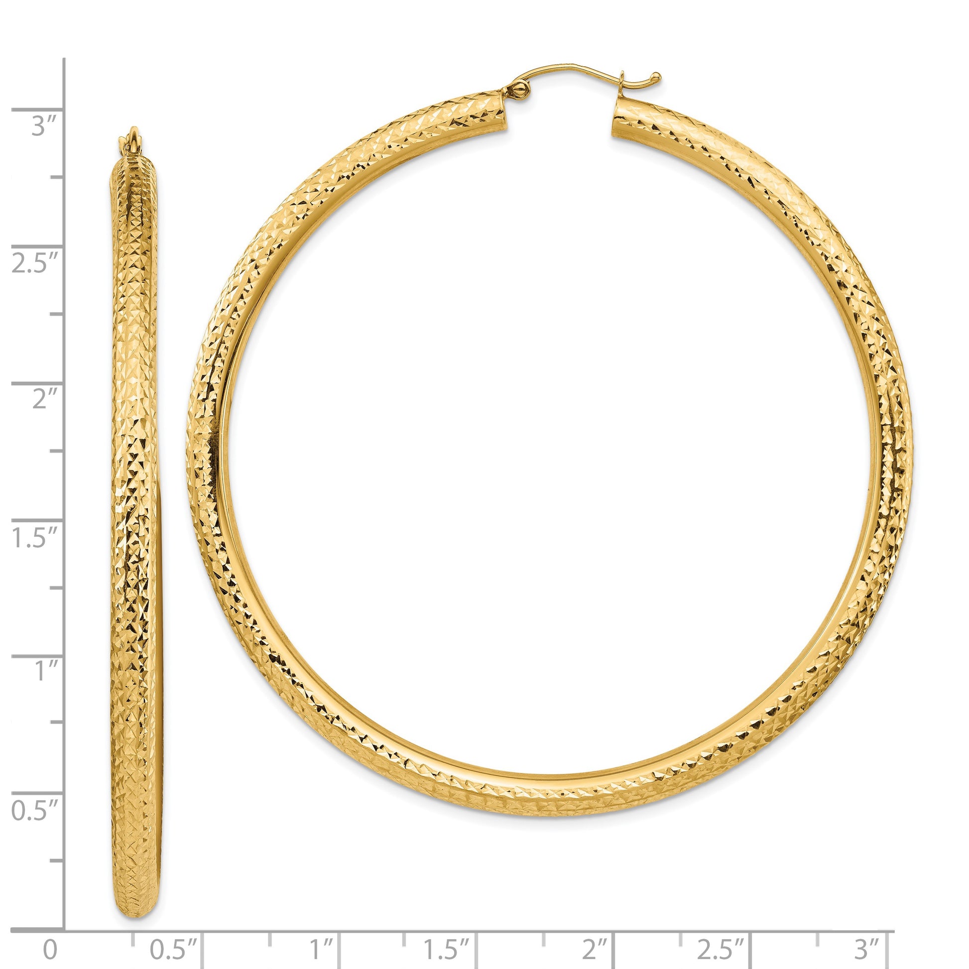 14k 4x70mm Diamond-cut Lightweight Round Tube Hoop Earrings