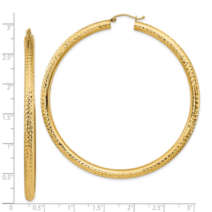 14k 4x70mm Diamond-cut Lightweight Round Tube Hoop Earrings