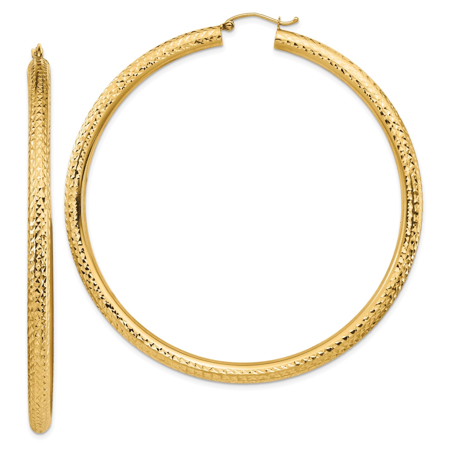 14k 4x70mm Diamond-cut Lightweight Round Tube Hoop Earrings