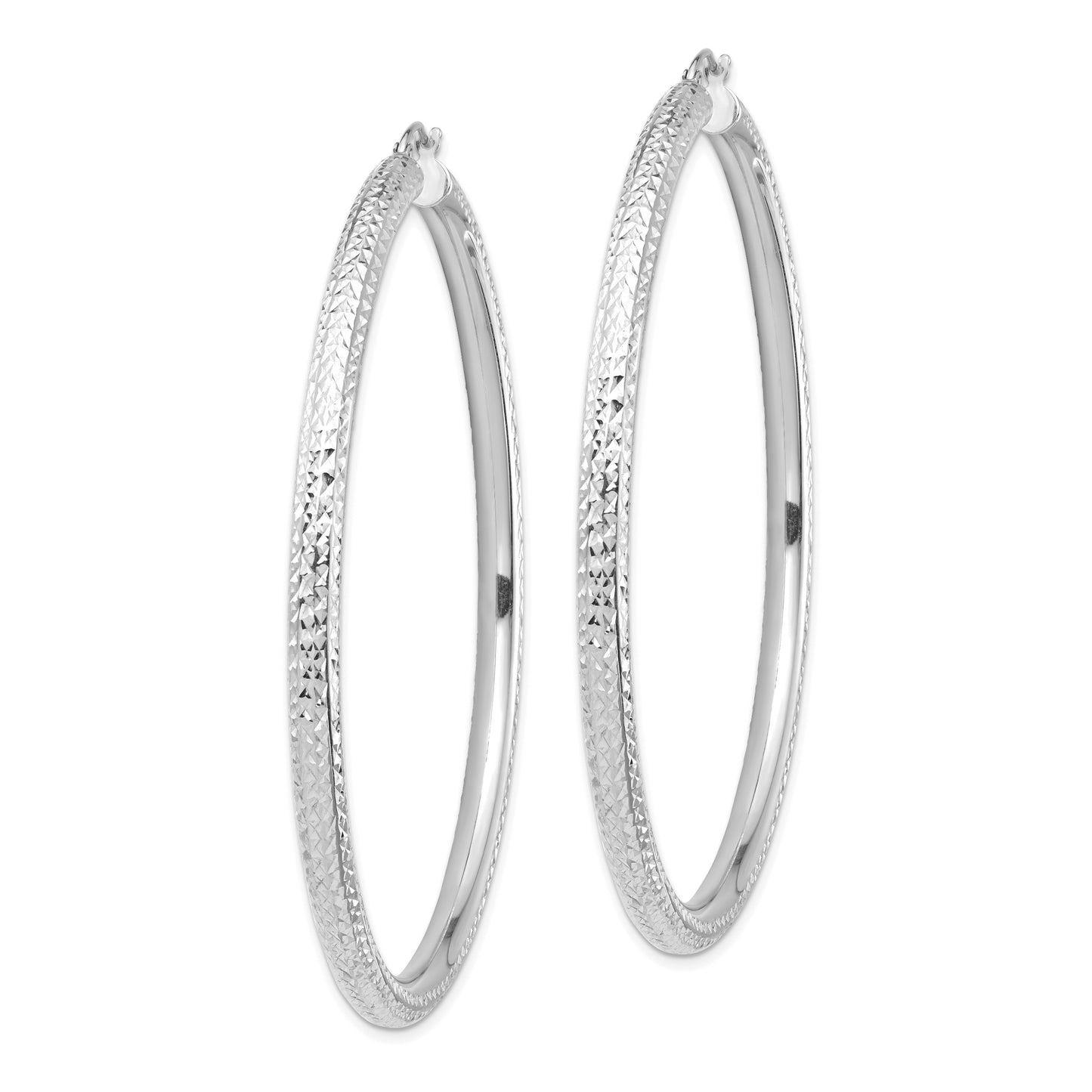 14k White Gold 4x70mm Diamond-cut Lightweight Round Tube Hoop Earrings