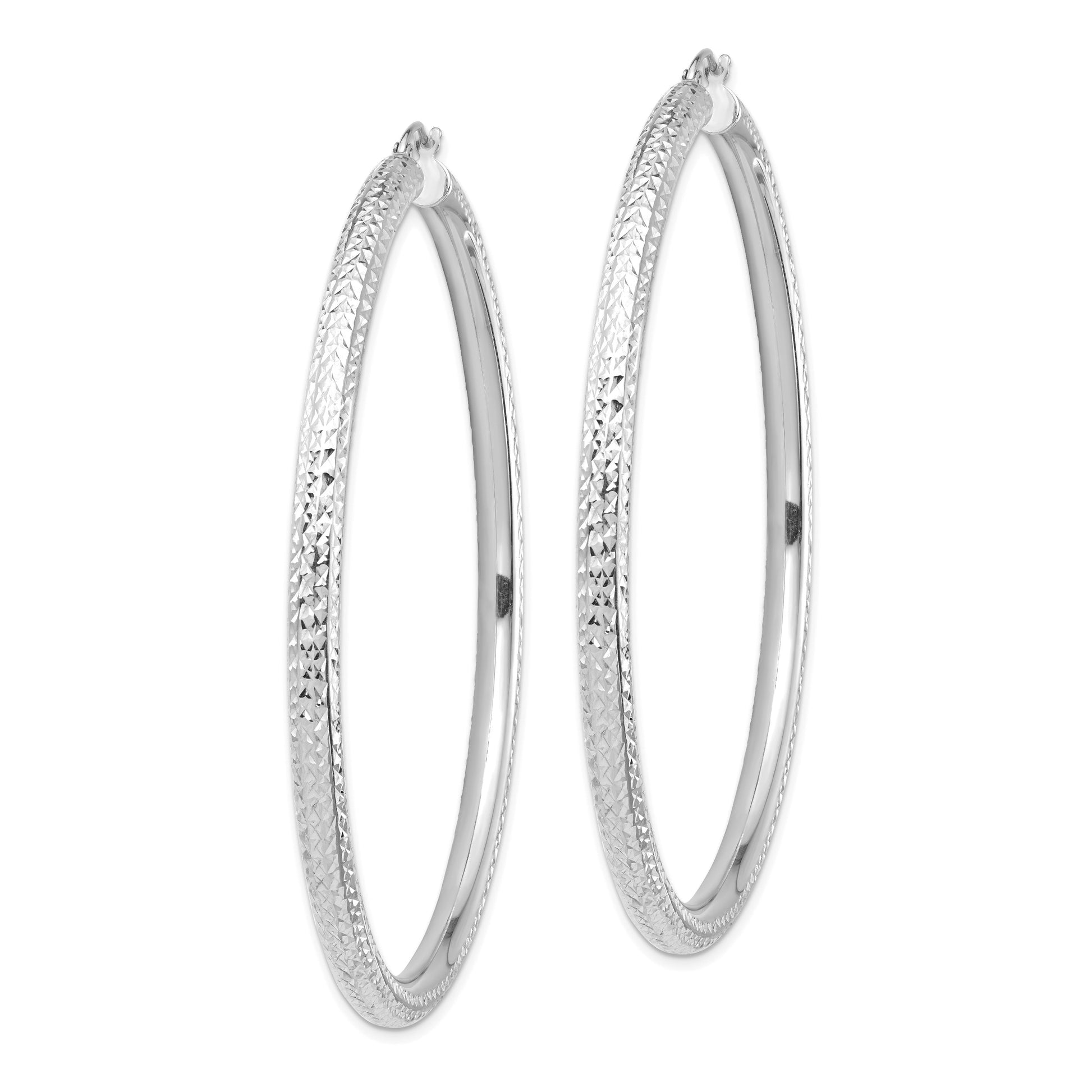 14k White Gold 4x70mm Diamond-cut Lightweight Round Tube Hoop Earrings