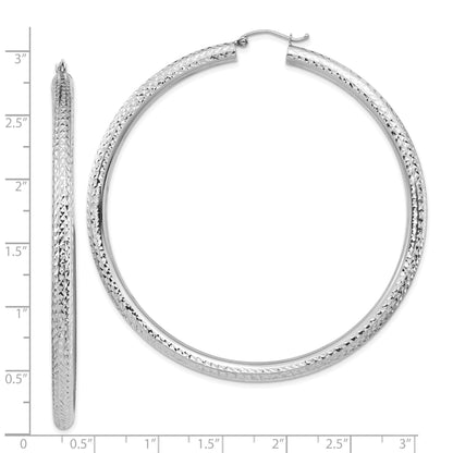 14k White Gold 4x70mm Diamond-cut Lightweight Round Tube Hoop Earrings
