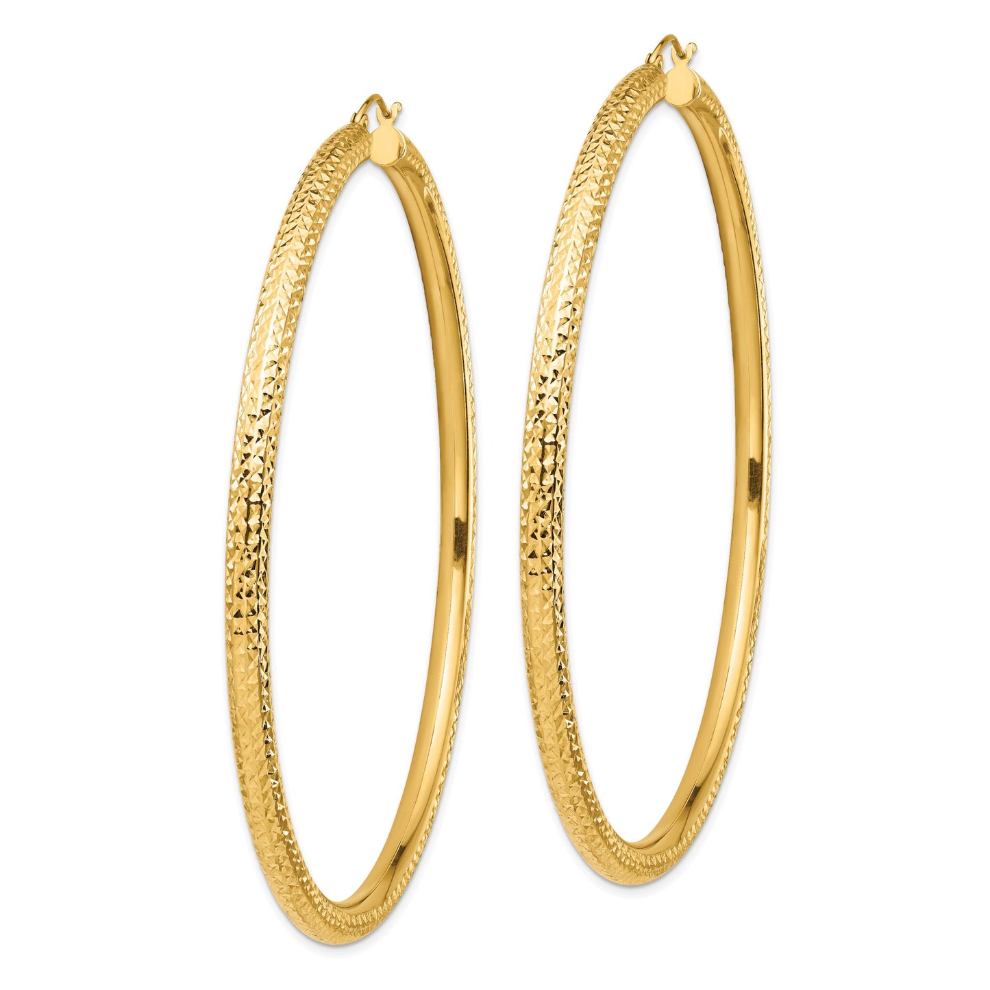 14k 4x80mm Diamond-cut Lightweight Round Tube Hoop Earrings