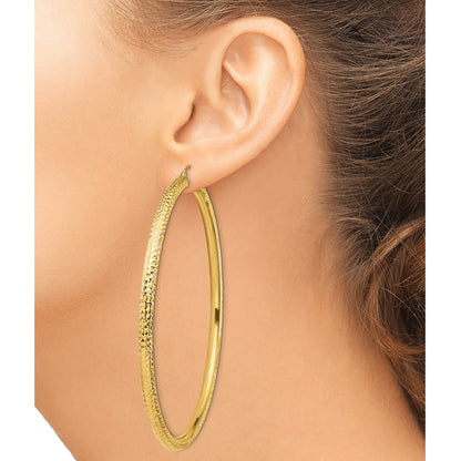 14k 4x80mm Diamond-cut Lightweight Round Tube Hoop Earrings