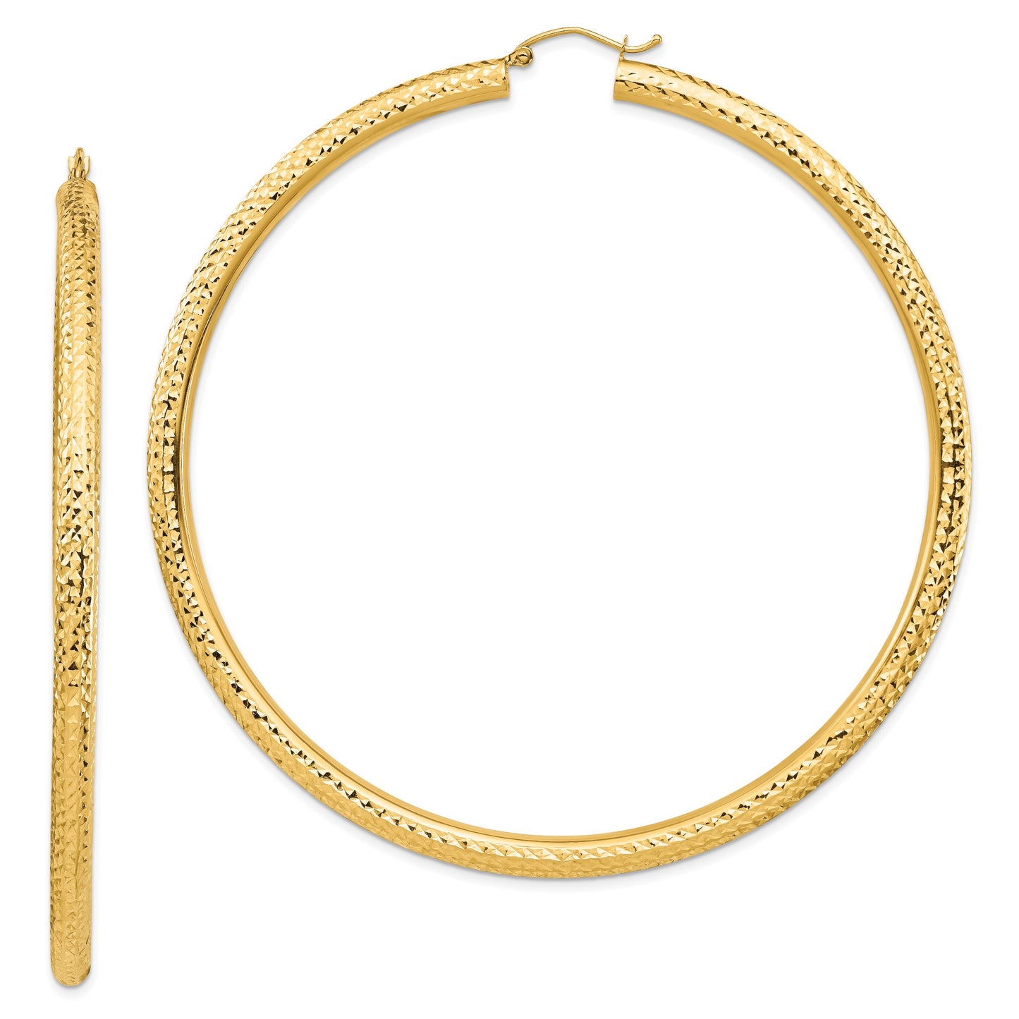 14k 4x80mm Diamond-cut Lightweight Round Tube Hoop Earrings