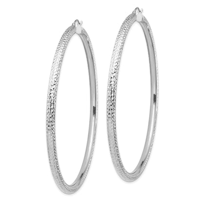 14k White Gold 4x80mm Diamond-cut Lightweight Round Tube Hoop Earrings