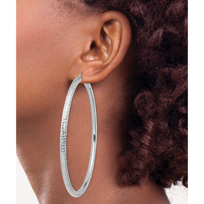 14k White Gold 4x80mm Diamond-cut Lightweight Round Tube Hoop Earrings