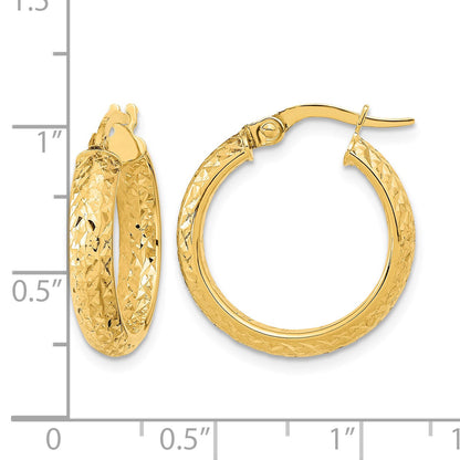14K 3.75x19mm Polished Diamond-cut Inside and Out Fancy Tube Hoop Earrings