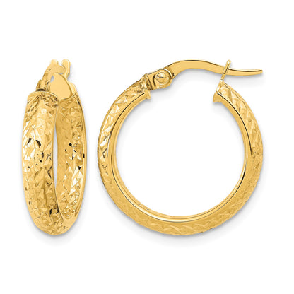 14K 3.75x19mm Polished Diamond-cut Inside and Out Fancy Tube Hoop Earrings